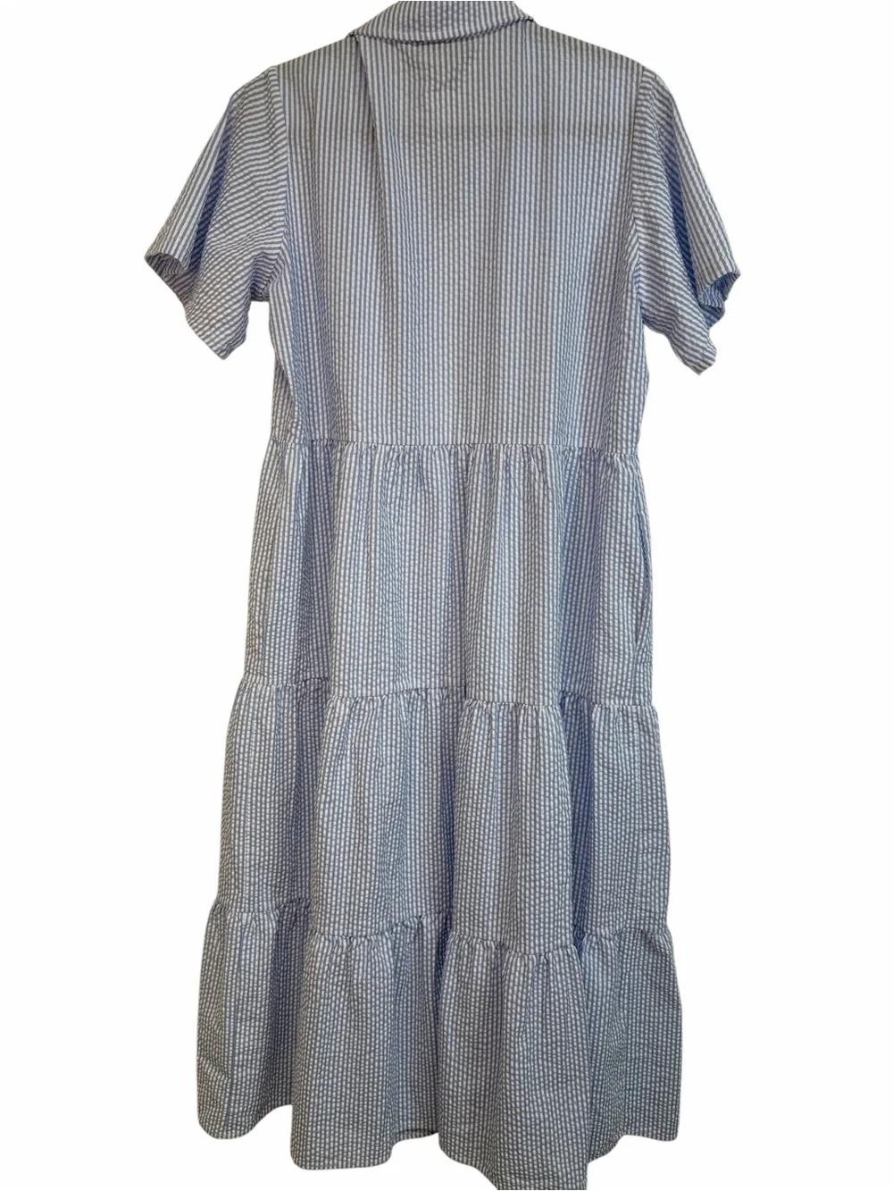 Ariat Countryside Blue Seersucker Tiered Midi Dress Cottagecore Size Large - Picture 7 of 11